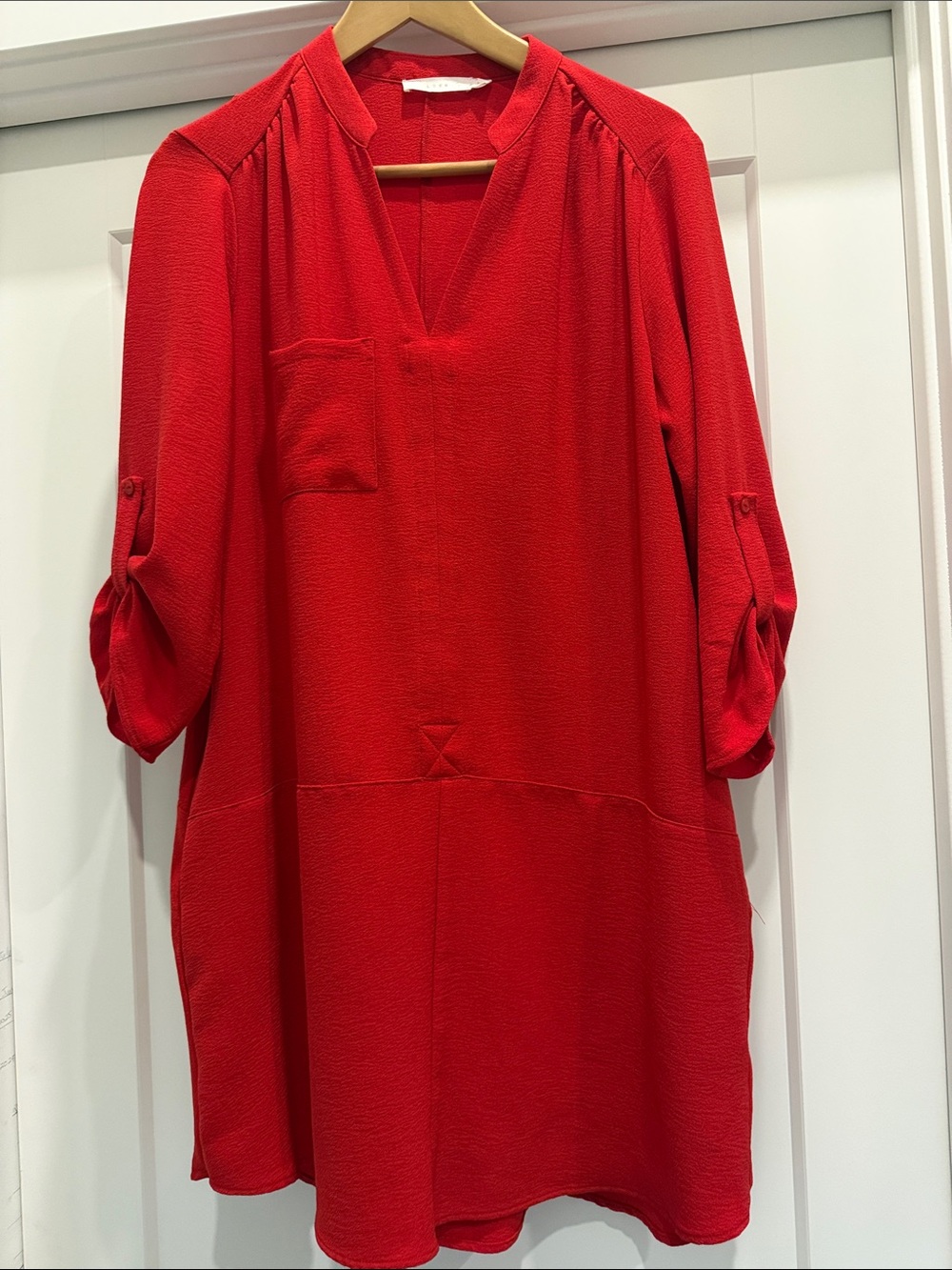 Lush Red V-Neck Midi Tunic Dress
